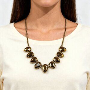 J. Crew Metallic Gold Pear Teardrop Statement Necklace - Faceted - EUC